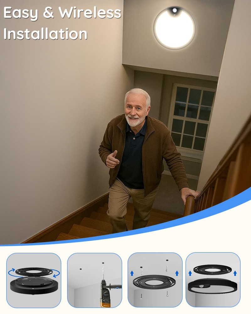 Waterproof Shower Light Indoor - Rechargeable Motion Sensor Ceiling Light, 3C...