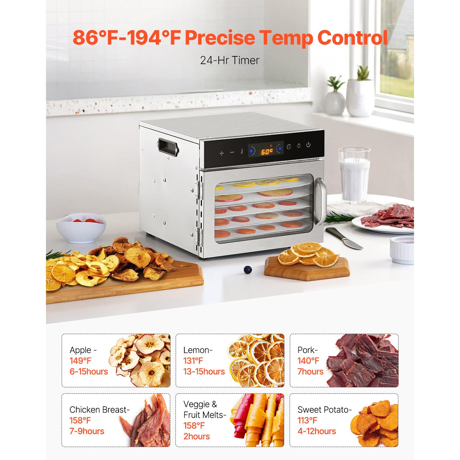 6 Trays Food Dehydrator Machine Jerky Meat Fruit Drying Timer & Temp Control