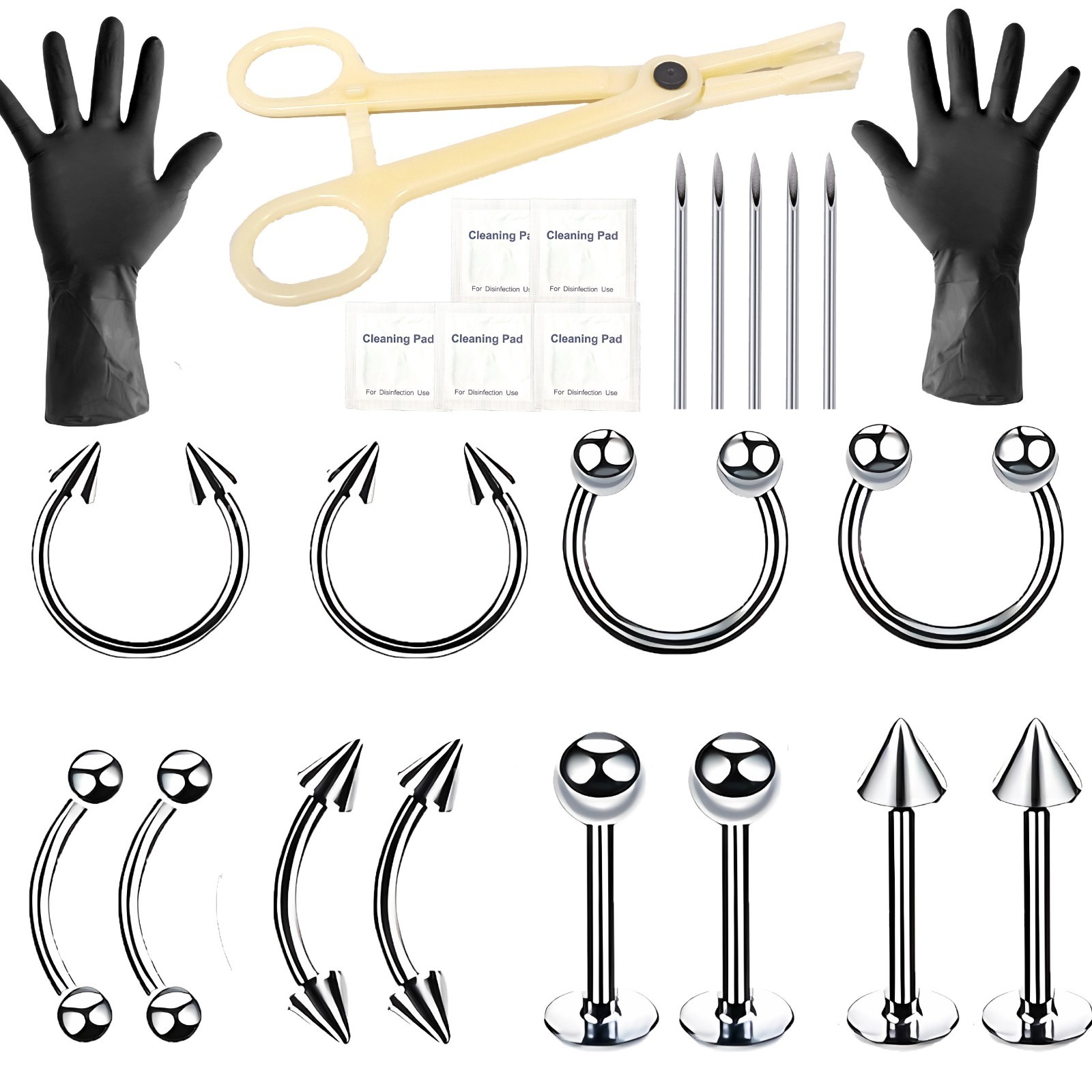 Professional Body Piercing Tool Kit Ear Lip Tongue Nose Navel Nipple Ring