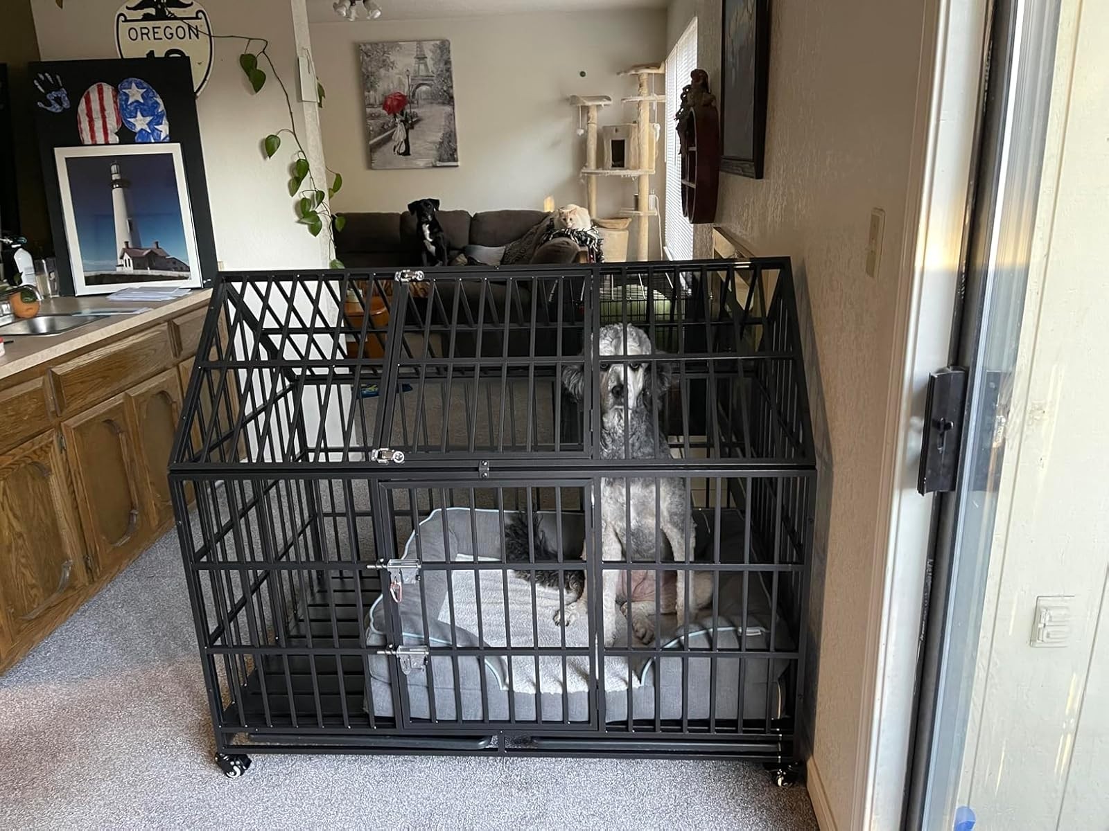 54'' Indestructible Heavy Duty Dog Crate Cage Kennel with 2 Bowls and 4 Wheels