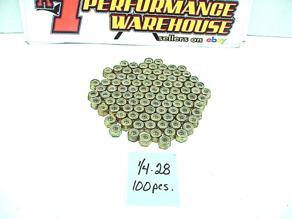 100 Hex Head Nylon Insert Lock Nuts 1/4-28 Fine Thread NASCAR