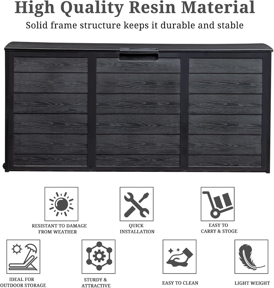 75 Gallon Deck Storage Box, Durable Storage Container Bin Store Patio Cushions,