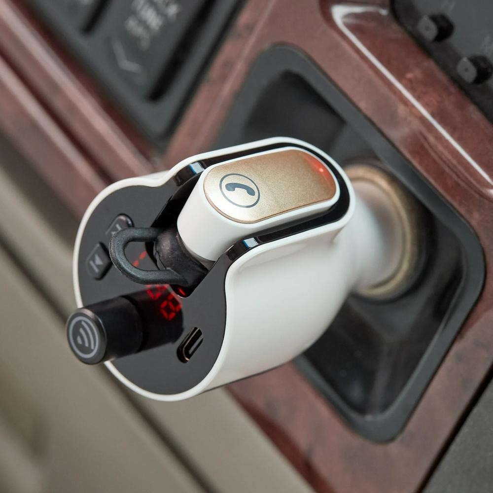 New! Onn Bluetooth Fm Wireless Transmitter with Wireless Headset. Just Plug In!