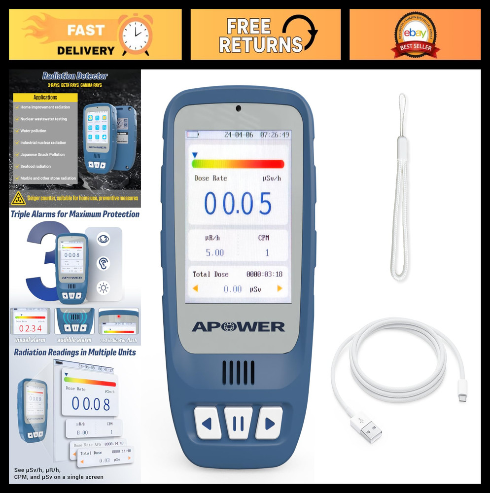Portable Geiger Counter Radiation Detector - Handheld Dosimeter for Beta, Gamma,