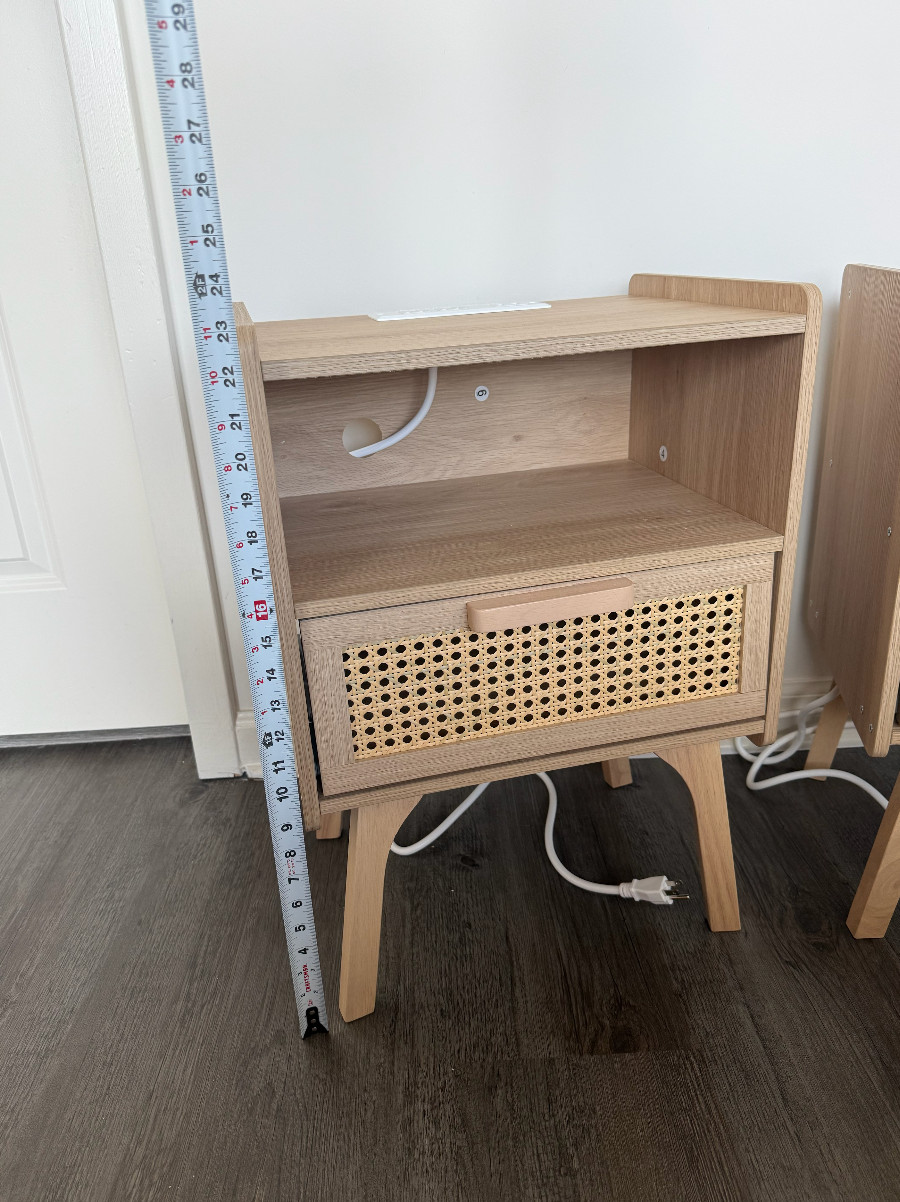 Set of 2 Brand New Night Stands Beige Wood Color Drawer Storage Powered Outlets!