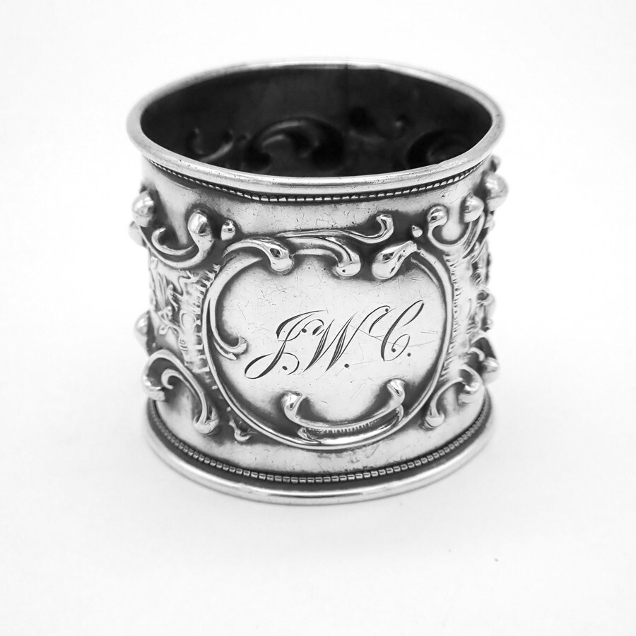 Repousse Scroll Napkin Ring Mauser Sterling Silver 1890s Mono JWC