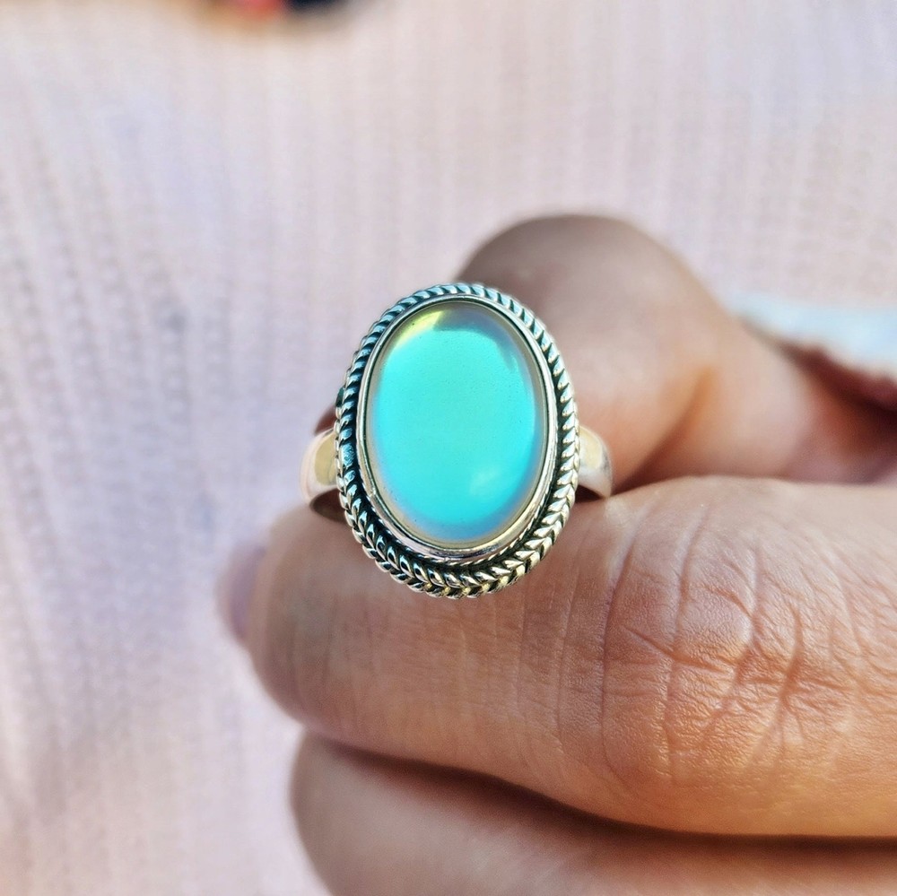 Angel Aura Quartz Ring 925 Sterling Silver Boho Ring Gemstone Statement Ring