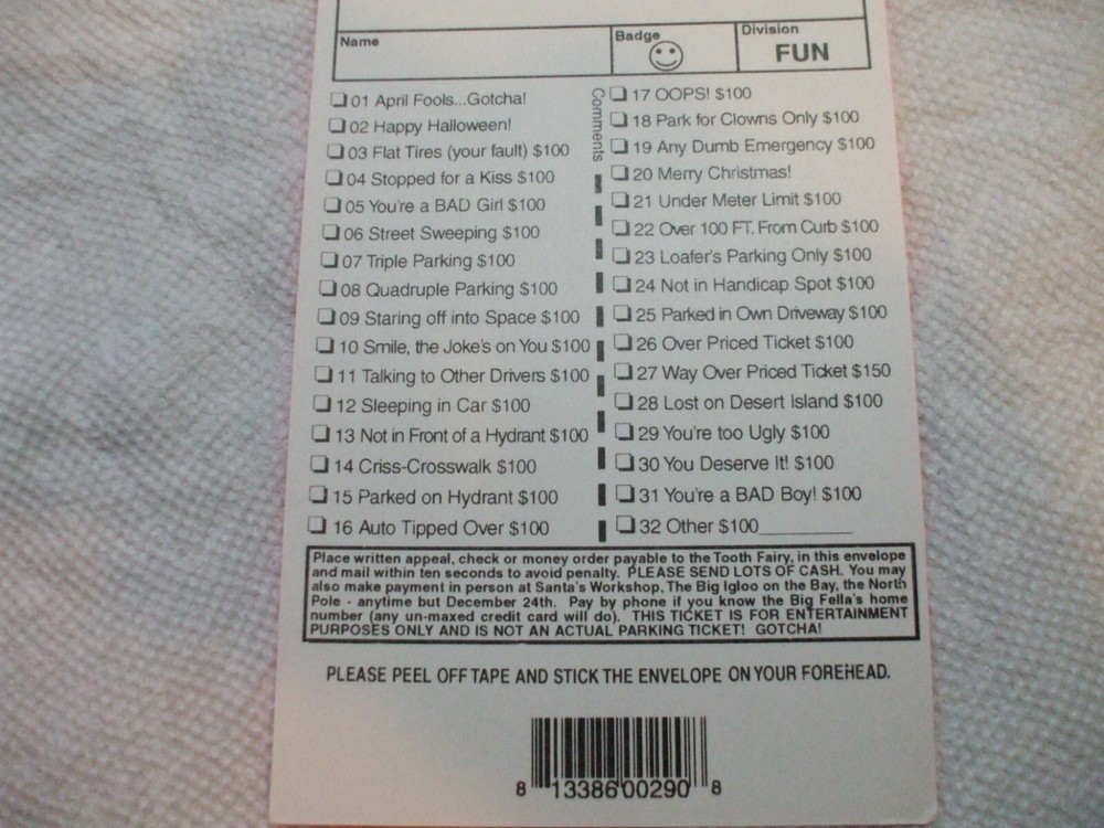 10 Fake Parking Tickets