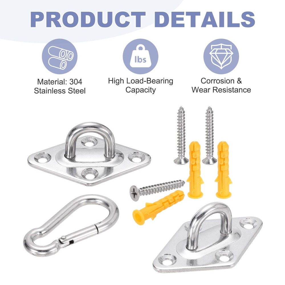2Set M5 Eyelet Bracket Set Diamond Shaped Hook Plate and Hook, Silver