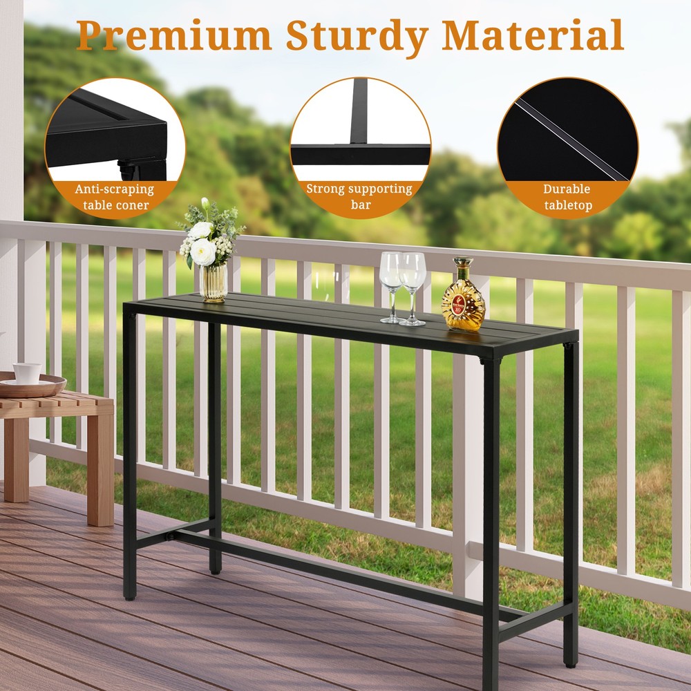 55" Outdoor Bar Table with Adjustable Feet, Rectangle Narrow Counter