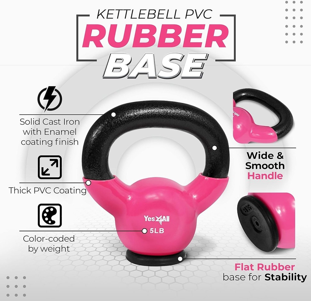 Versatile Kettlebell Set (5-65 lbs) with Rubber Base for Home Strength Training