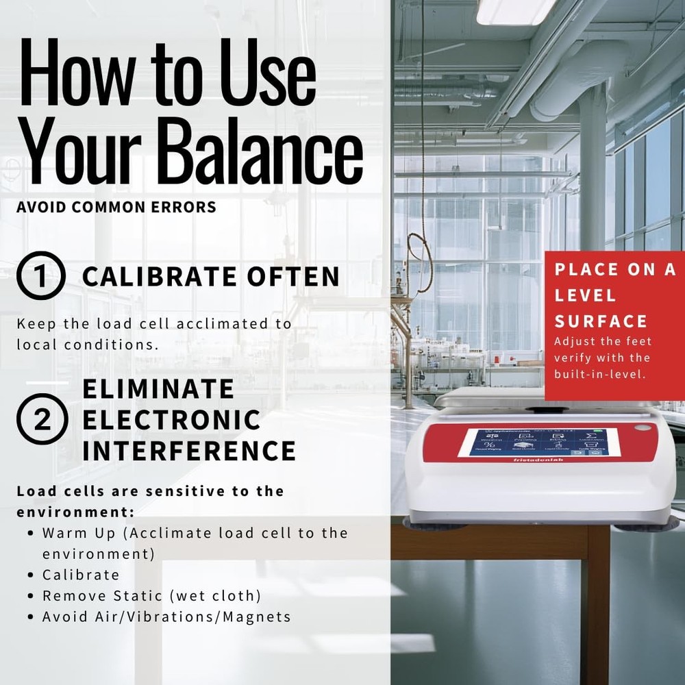 Fristaden Lab Touchscreen Precision Balance | Lab Scale, Red/White