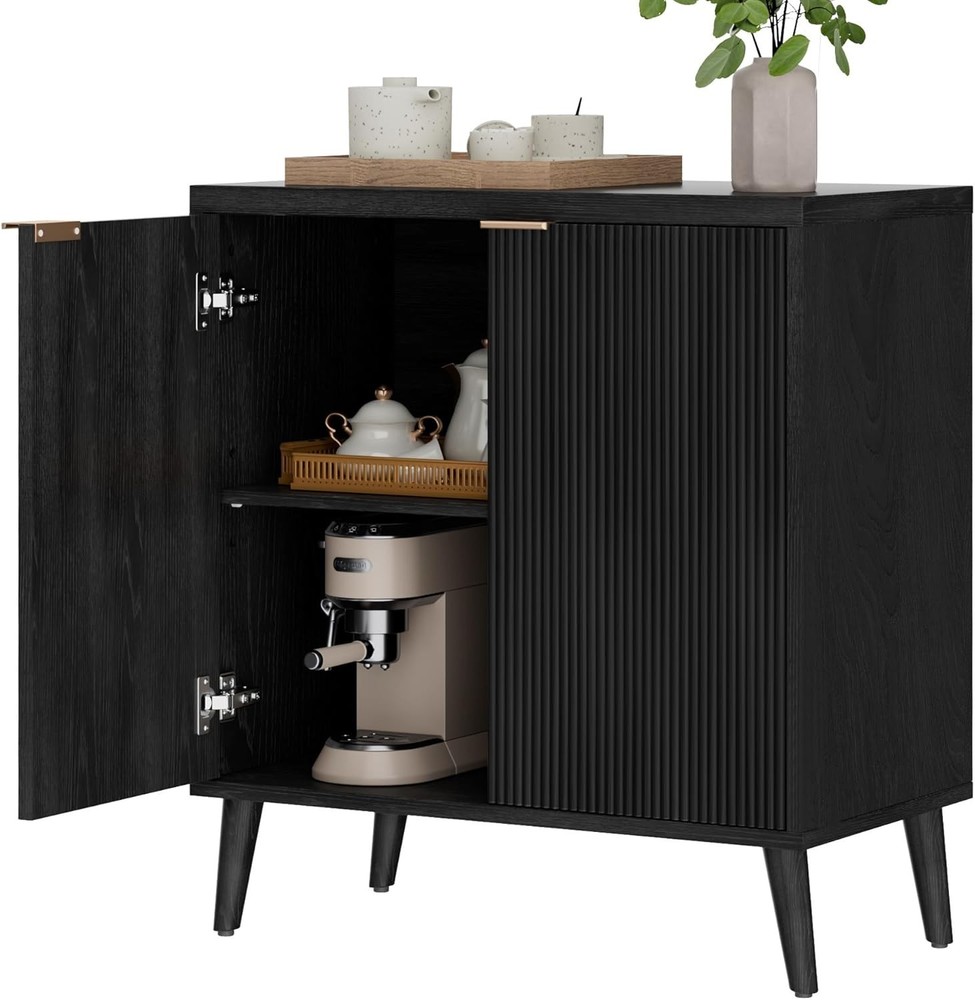 Buffet Cabinet W/ Storage Modern Fluted Accent Sideboard W/ Doors & Adjustable