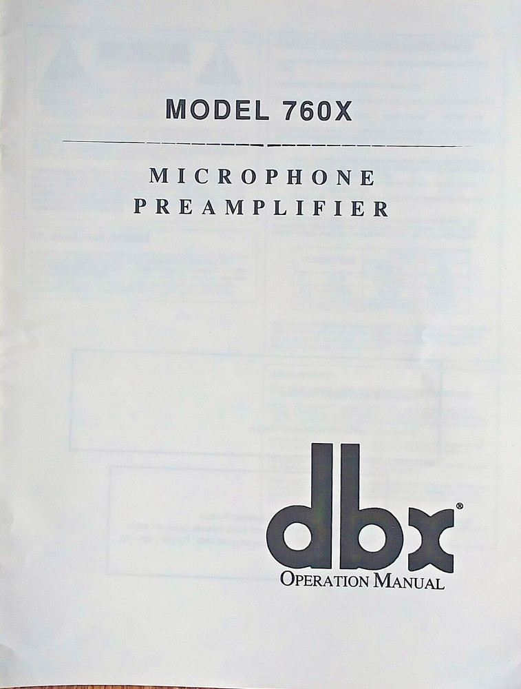 dbx Model 760X Microphone Preamplifier Module Original Owner's Manual Booklet.