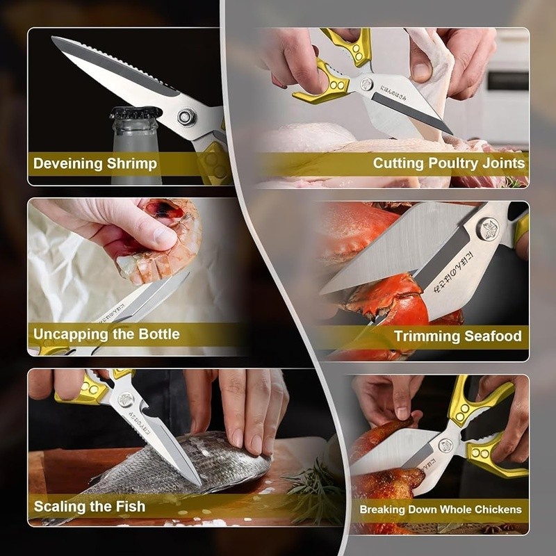 Heavy Duty Kitchen Scissors Set Poultry Shears Ergonomic Grip Multi-Tasking Tool