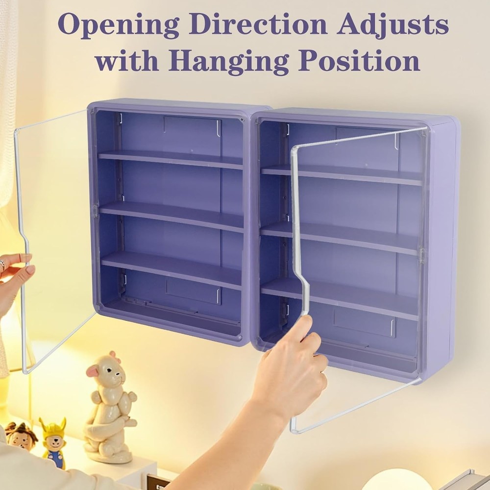 4-Tiers Clear Display Case for Figures, Wall-Mounted Display Box with Adjusta...