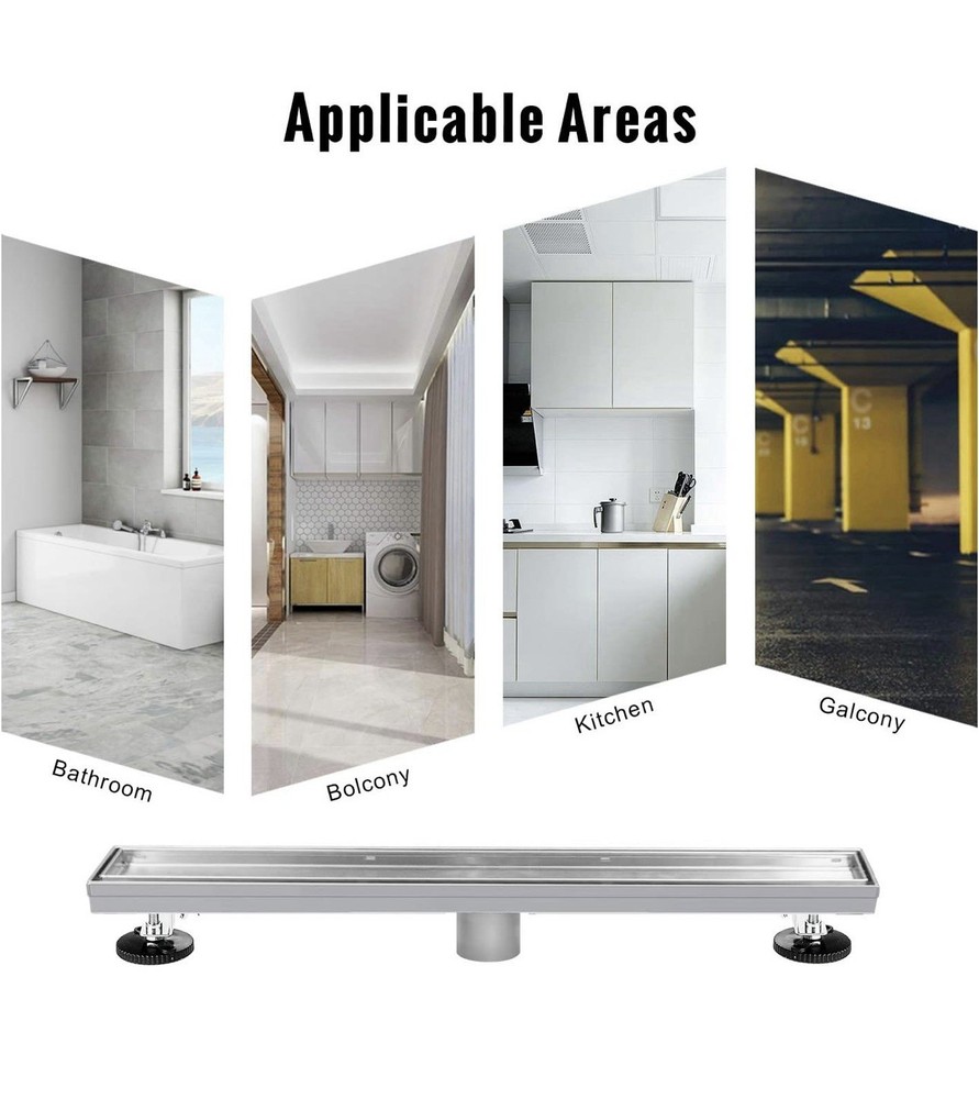 Linear Shower Drain, Shower Drain 54 inch with Flat & Tile Insert 2 in 1 Panel