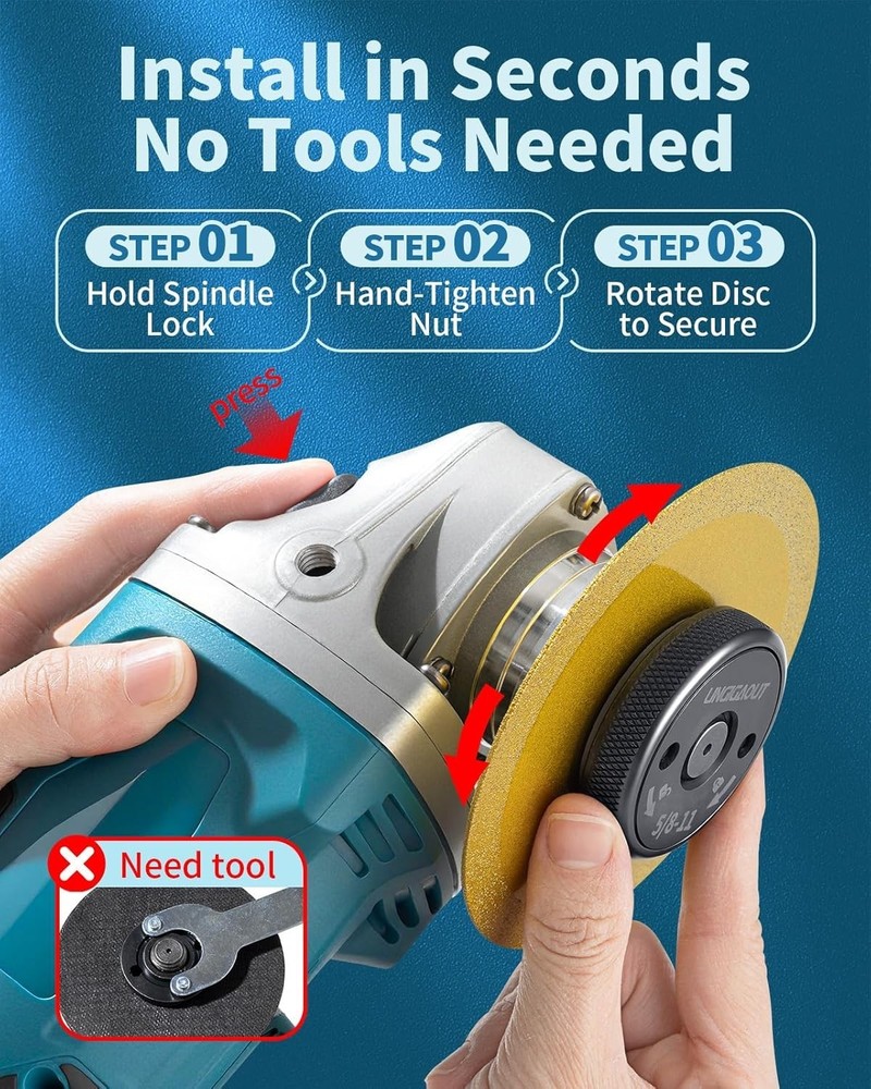 5/8"-11 Angle Grinder Flange Nuts 2-Pack, Tool-Free Quick Release Locking Kit...