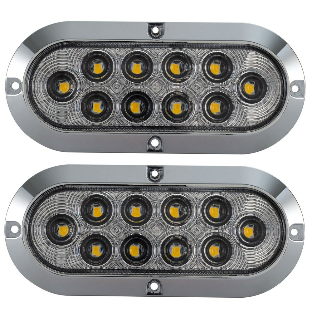 6" Clear Amber Led Oval Surface Mount Stop Tail Turn Chrome DOT Semi 2-Pack