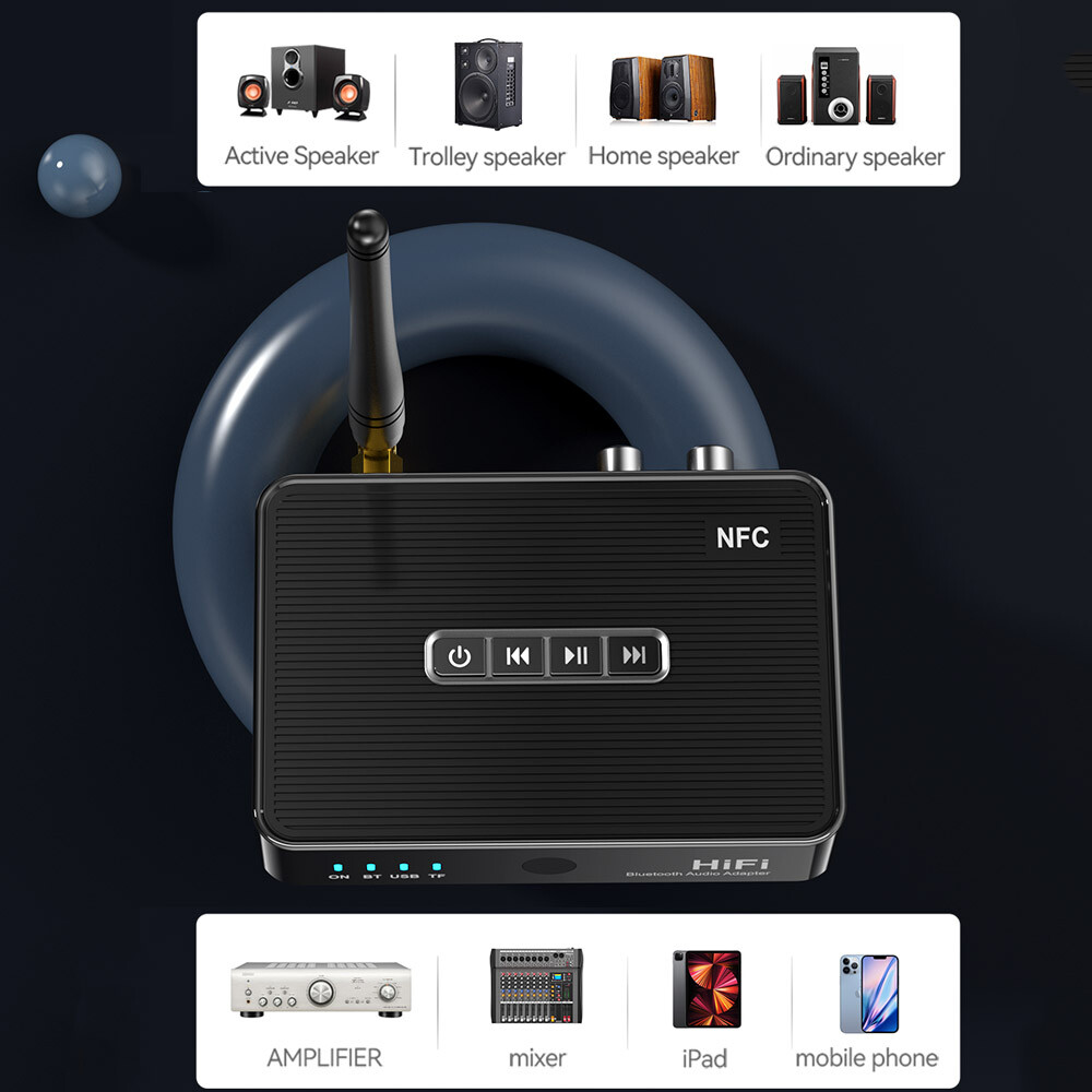 Long Range Bluetooth NFC Audio Adapter Receiver AUX/RCA/MMC/6.5MM Home Stereo RX