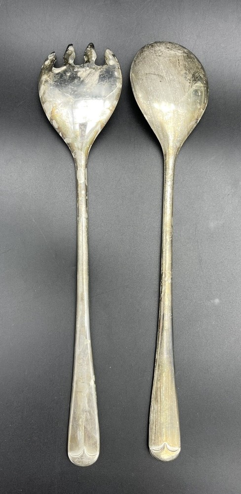 Antique Plated Salad Serving Fork and Spoon Antique Italy 9.5"