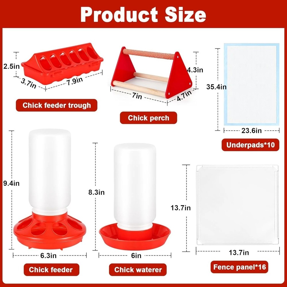 Chick Brooder Box Starter Kit, Plastic Baby Chicken Feeder and Waterer Set with