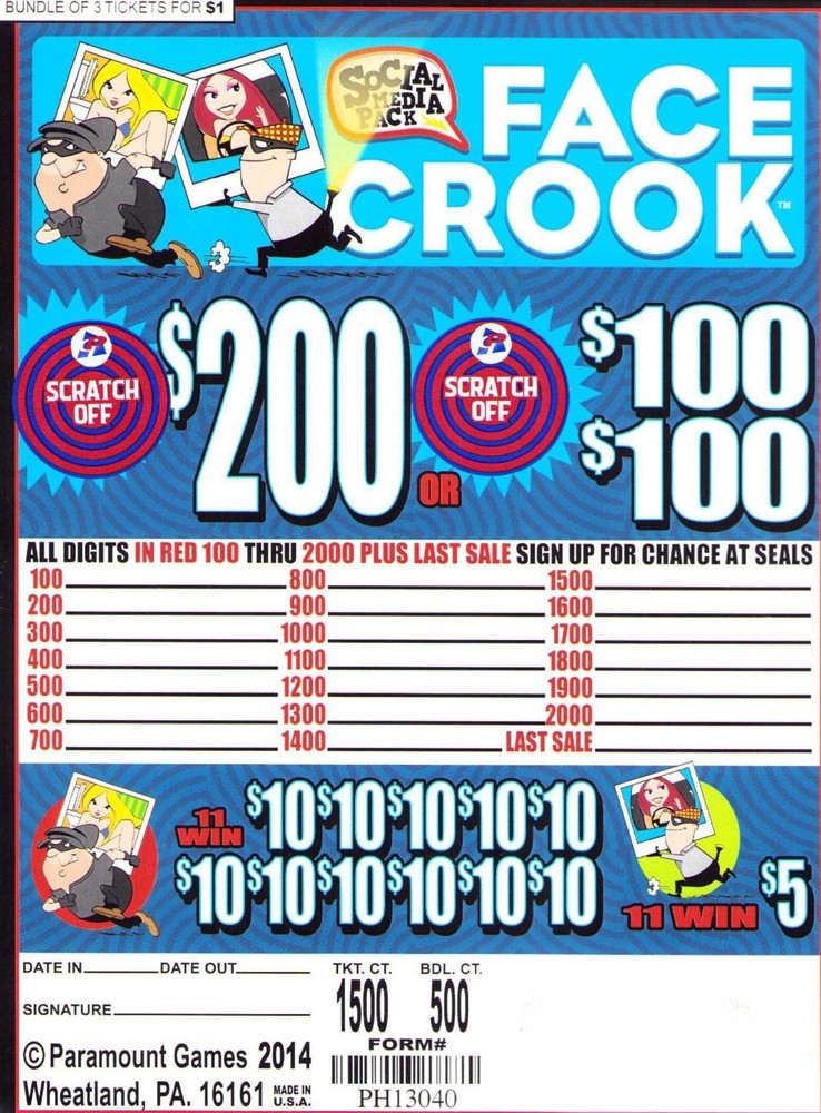Pull Tab Tickets - Jar - Game - Face Crook - 500 ct