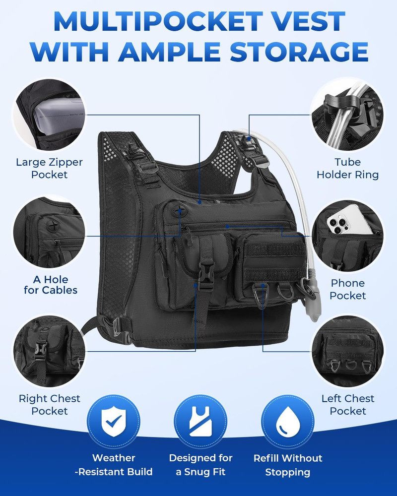 Running Vest with 2L Water Bladder, Hydration Backpack with Adjustable Straps, L