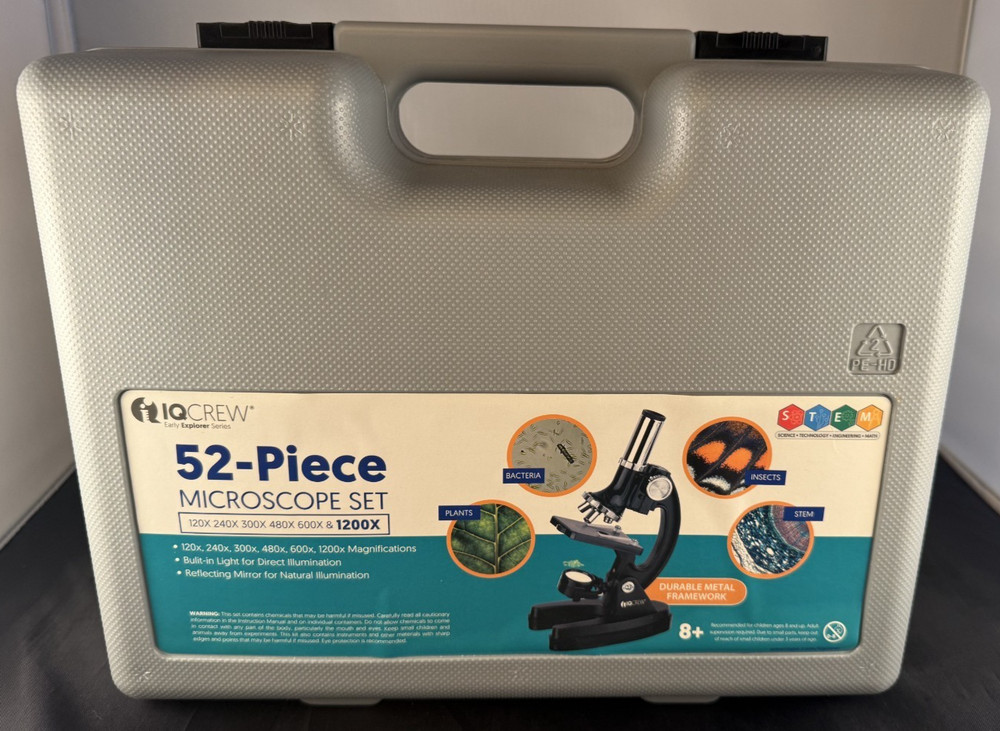 IQ Crew 52-Piece 1200X Microscope Set for Students Stem Lab Kit