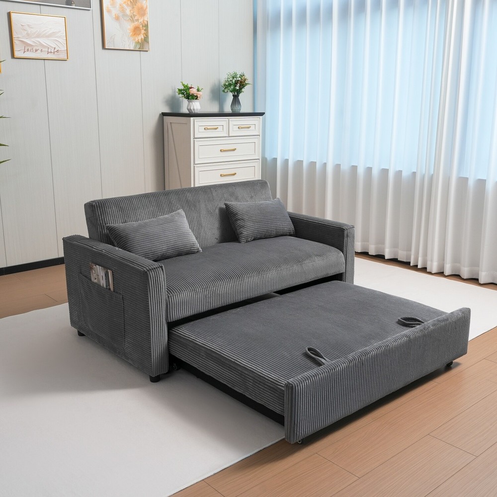 Convertible Sleeper Sofa Bed Loveseat 2 Seater Couch with Pull Out Bed Gray/Blue