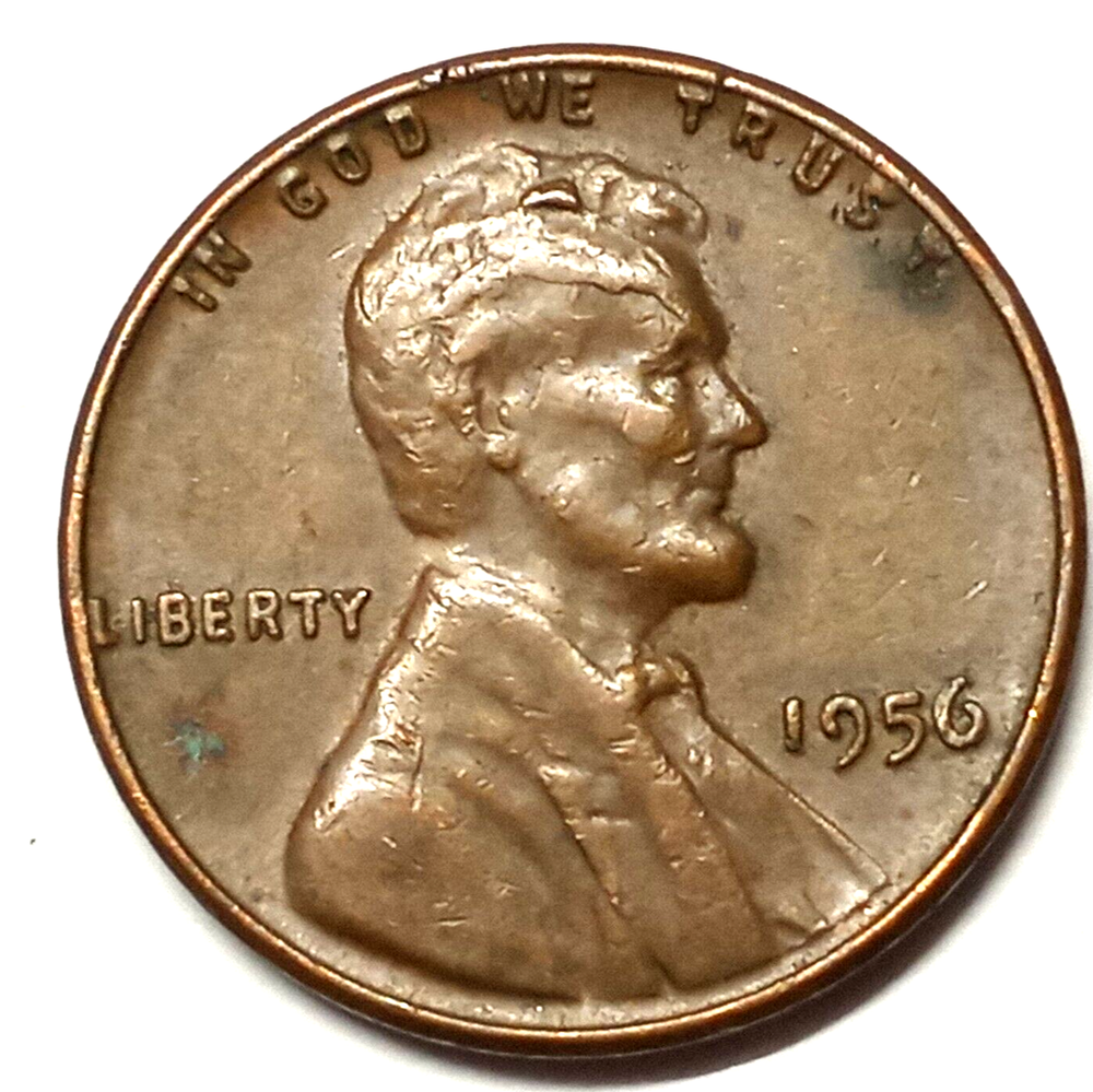 L@@k A 1956 p Wheat Cent Retained Die Break Huge Die Chip Error!