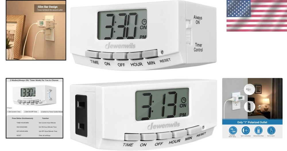 Compact 24-Hour Timer with Backup Battery - Ideal for Home Automation & Security
