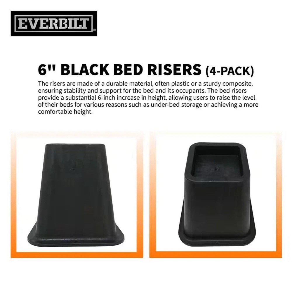 6 Inch Bed Risers 4-Pack Durable Heavy Duty Construction Ensures Black New