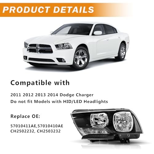 Headlights Assembly Compatible with 2011 2012 2013 2014 Dodge Black Clear Side