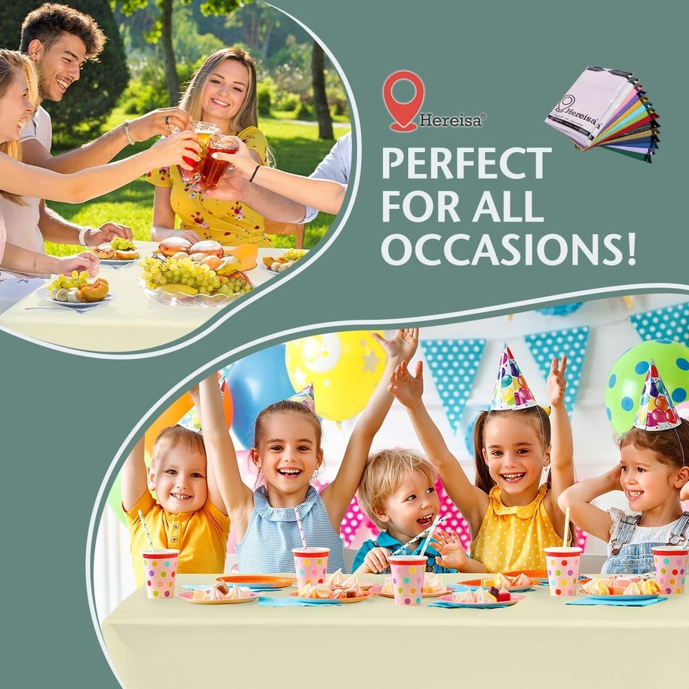 Disposable Plastic Tablecloth 54x108 Inch Rectangle - Ivory, 4 Pack Waterproo...