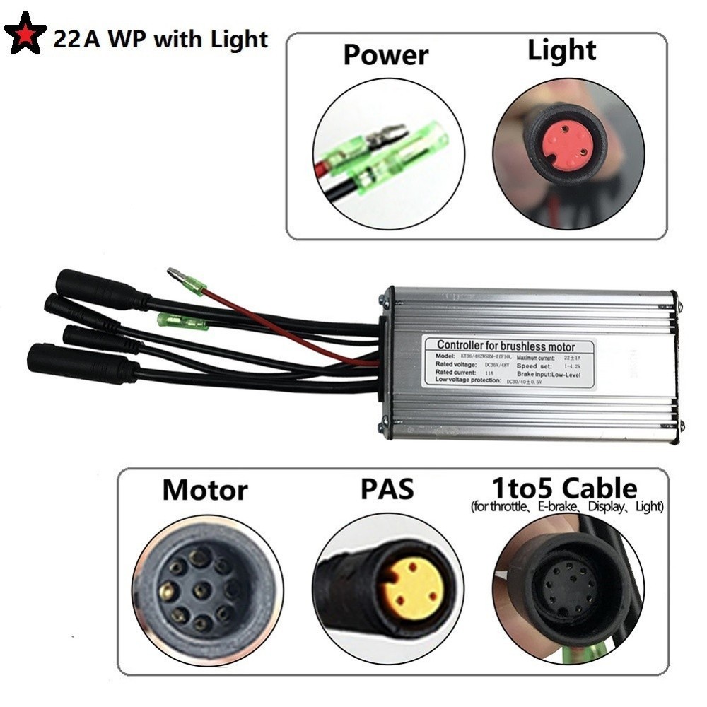 For KT 22A 500W Square Wave Brushless Controller for Ebike 36V 48V 9Pin Cable