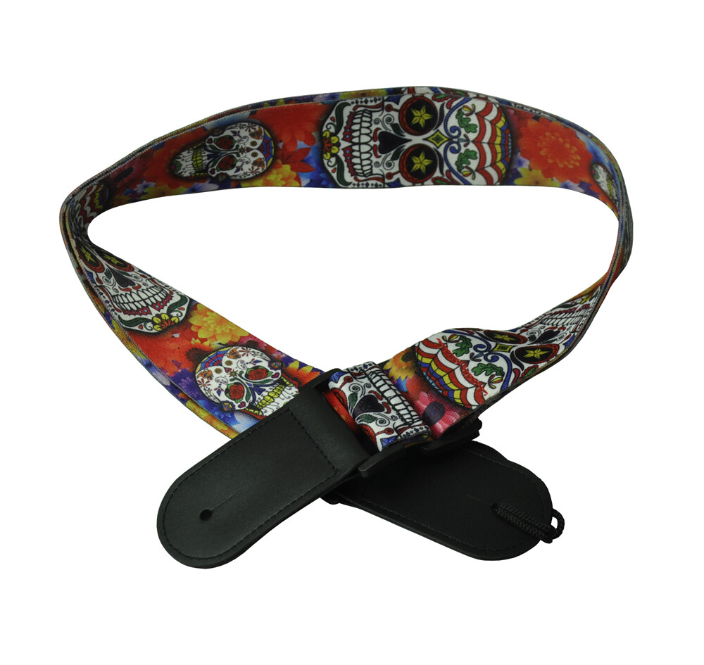 2'' Wide Printed Guitar Strap Polyester Woven With Leather Head