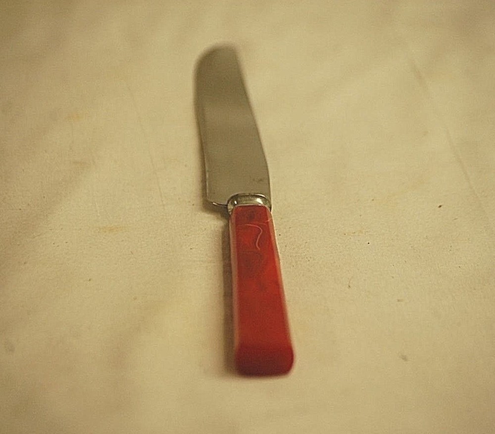 Art Deco Landers Stainless Flatware Knife Red Bakelite Handle