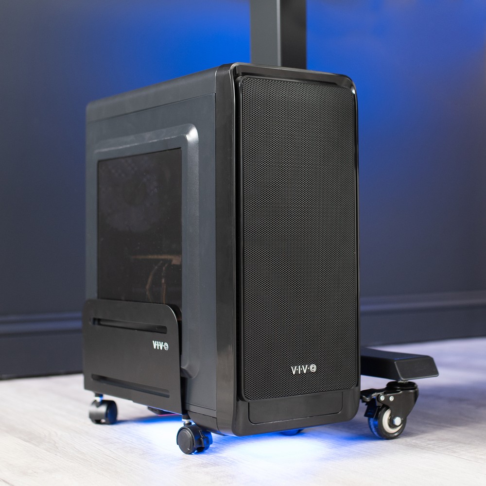 VIVO Black Computer Desktop ATX Case CPU Rolling Stand Adjustable Cart Holder