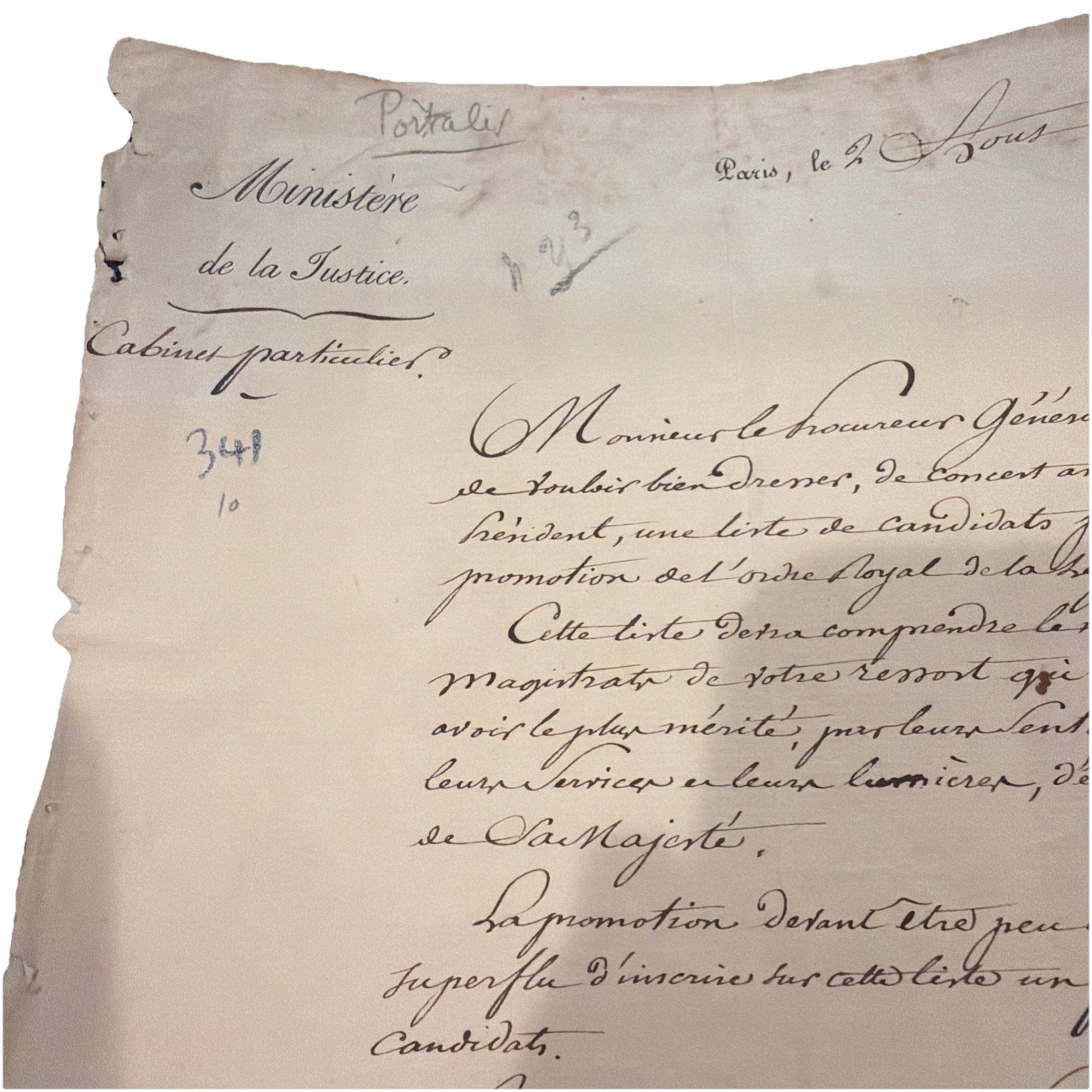 1828 Signed French Document Minister of Justice Portalis Legion of Honor History