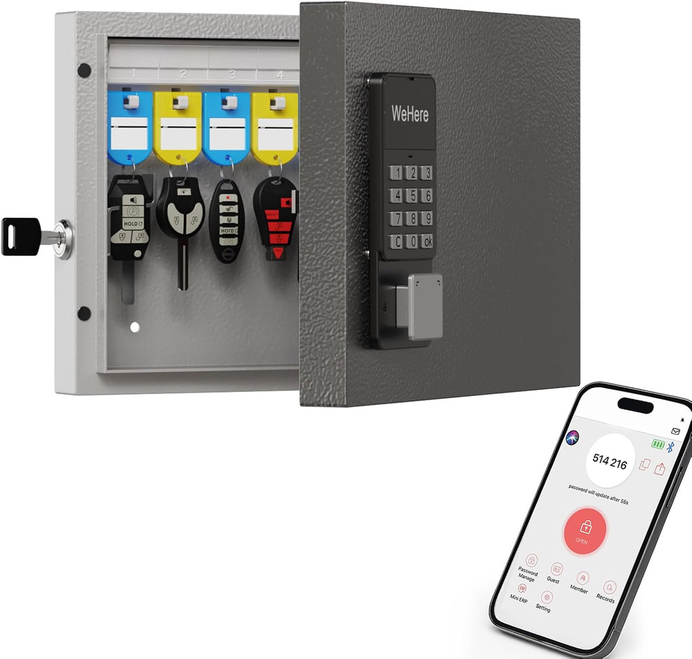Wehere 16 Key Lock Box Wall Mount, APP Bluetooth/Otp/Wi-Fi/Fixed Code/Key Unlock
