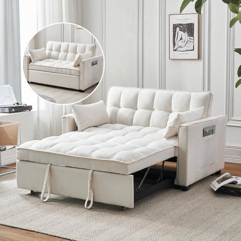 Futon Sofa Bed Modern 3 in 1 Convertible Sleeper Sofa Pull Out Couch Bed Bedroom