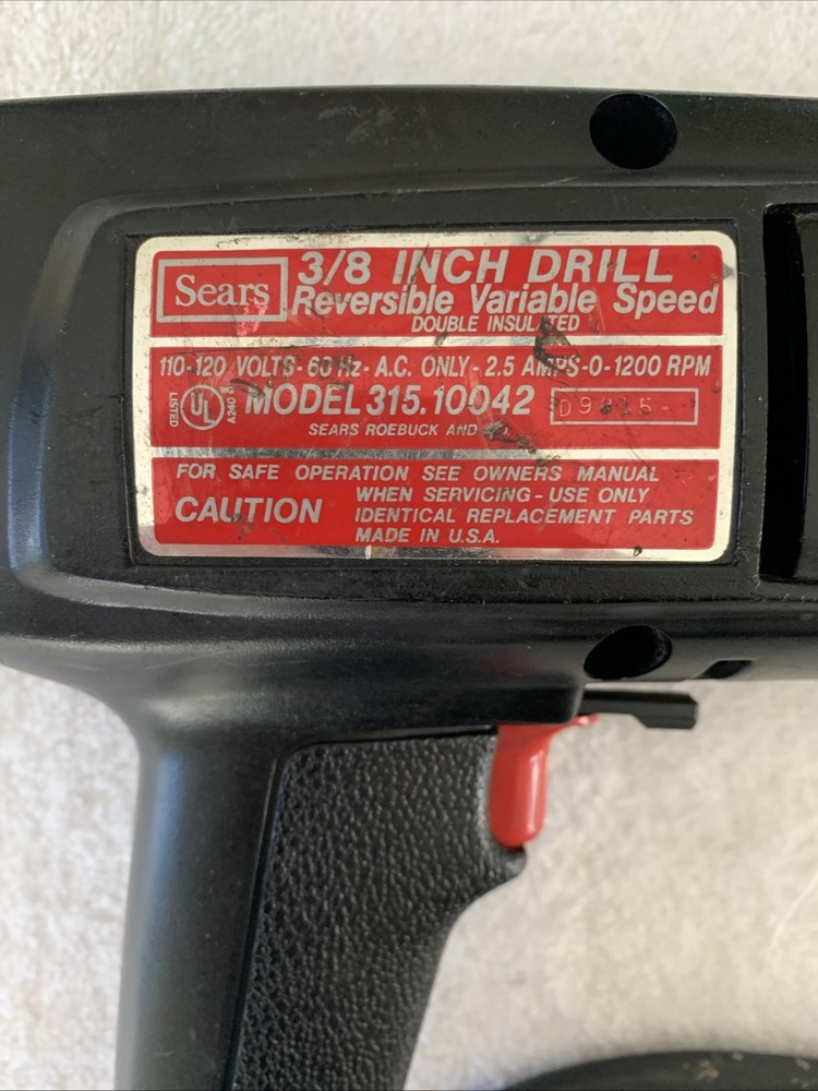 Sears Craftsman 3/8" Electric Drill Variable Speed Reversible Model 315.10042