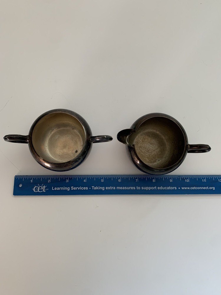 FB Rogers Mini Small Silver Plate Sugar Bowl 2 Side Handles Creamer Vintage