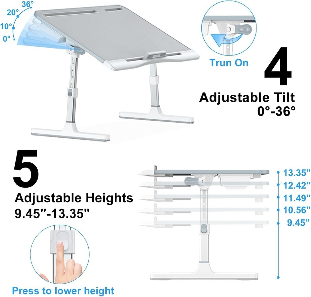Laptop Bed Desk, X-Large Leather Adjustable Computer Bed Table Tray, Foldable...
