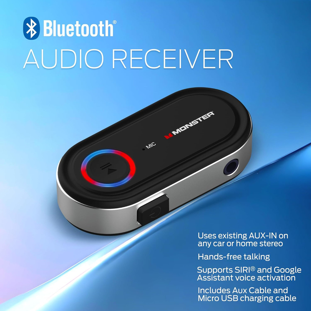 Monster Bluetooth Audio Receiver, Aux Bluetooth Adapter with 3.5Mm Jack, Hands-F