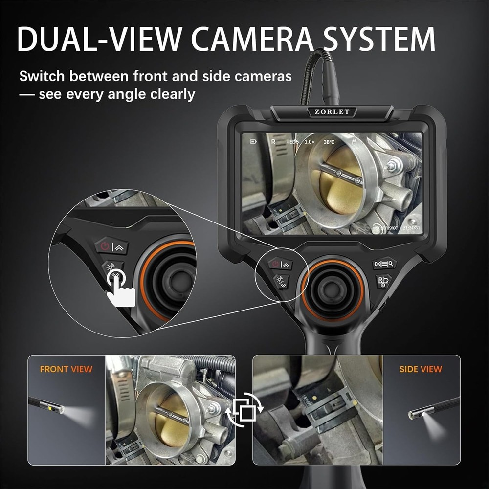 Dual Lens Borescope Camera 360 Articulating 5in Screen Tool