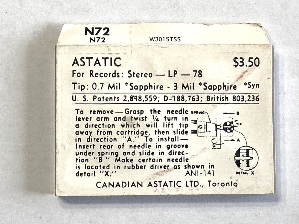 Vintage Astatic N72 Phonograph Needle