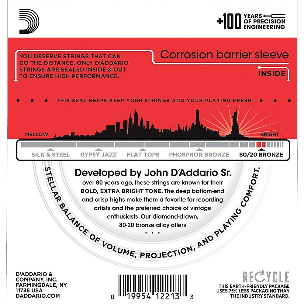 D'Addario EJ12 80/20 Bronze Medium Acoustic Guitar Strings 10 Pack