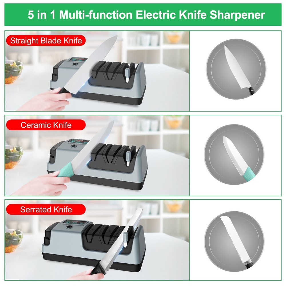 5 in 1 Electric Knife Sharpener-3 Rotational Speed Adjustable Knife Sharpener